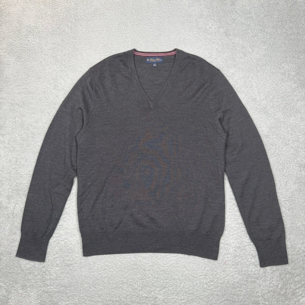 Brooks Brothers Mens Merino Wool V-Neck Sweater Charcoal Gray Size M Office Wear
